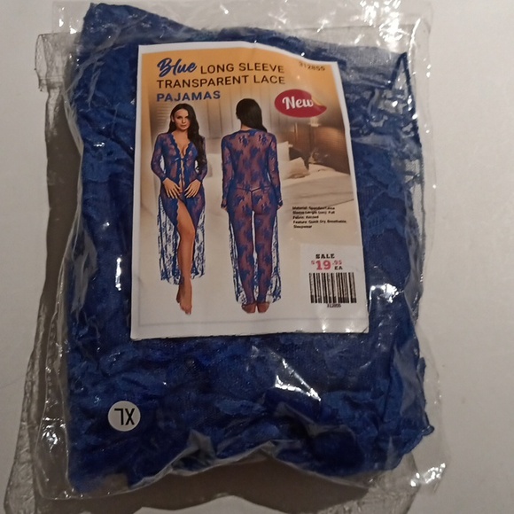 NWT Sz XL Long Blue Transparent Lace Long Sleeve Lingerie - Picture 7 of 7